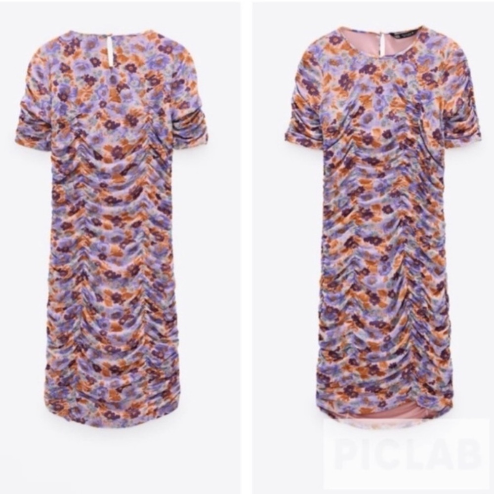 Zara Purple Print Ruched Mini Dress - Picture 6 of 17